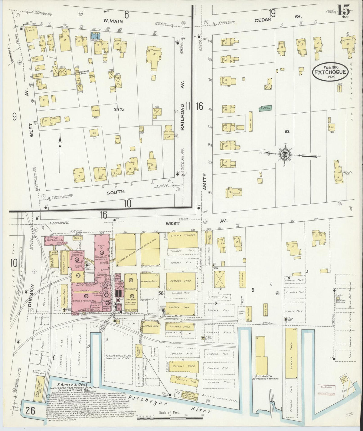 Sanborn Fire Insurance Map from Patchogue, Suffolk County, New York (1910), Sheet #0015 - Historic Sanborn Fire Insurance Map Print, vintage old map wall art, antique decor, genealogy gift, New York New York map