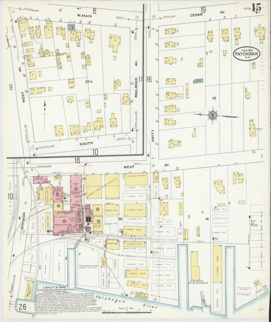 Sanborn Fire Insurance Map from Patchogue, Suffolk County, New York (1910), Sheet #0015 - Historic Sanborn Fire Insurance Map Print, vintage old map wall art, antique decor, genealogy gift, New York New York map