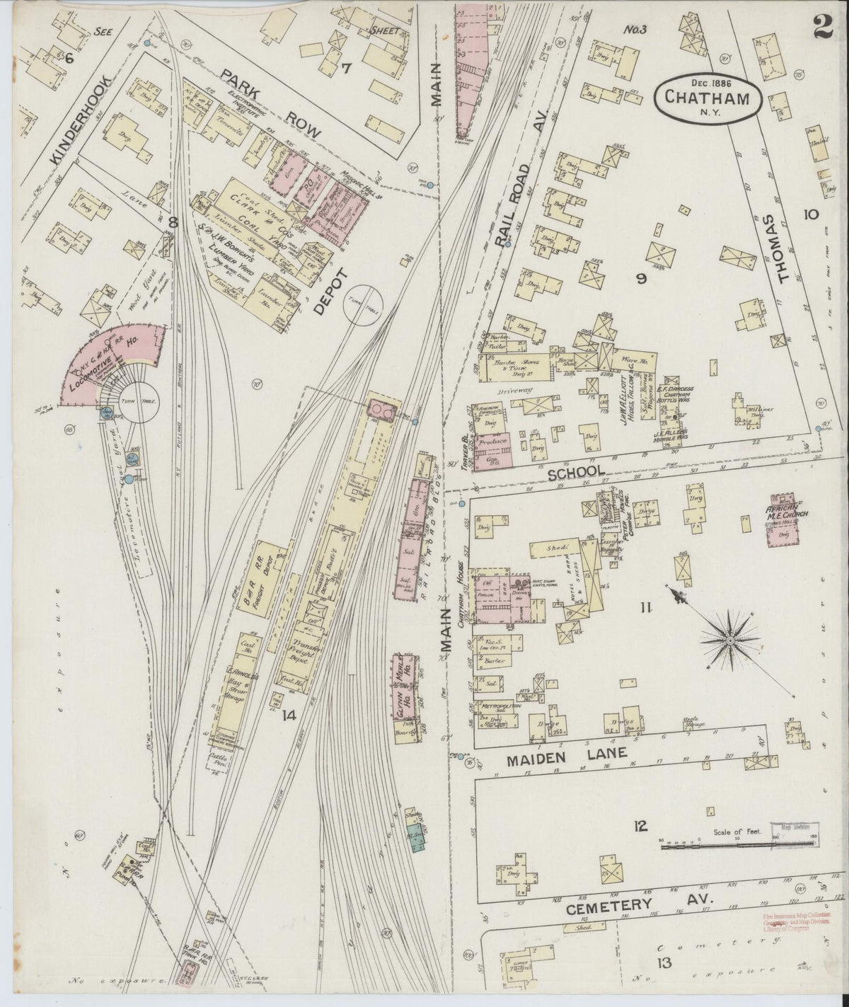Sanborn Fire Insurance Map from Chatham, Columbia County, New York (1886), Sheet #0002 - Complete Map Set gallery image, historic Sanborn map, vintage wall art, New York New York