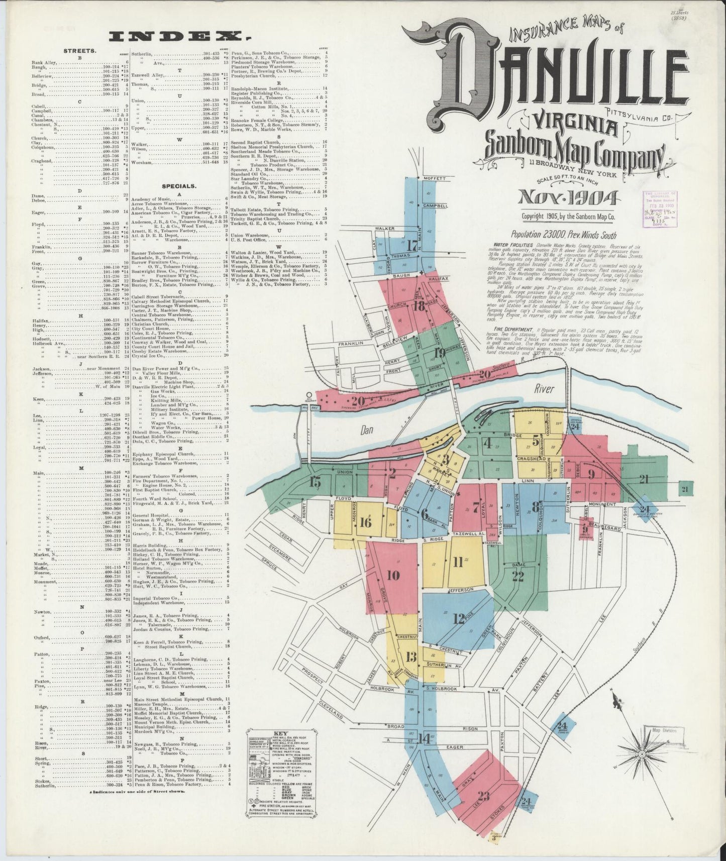 Sanborn Fire Insurance Map from Danville, Independent Cities, Virginia. (1904) – Historic Sanborn Fire Insurance Map Print