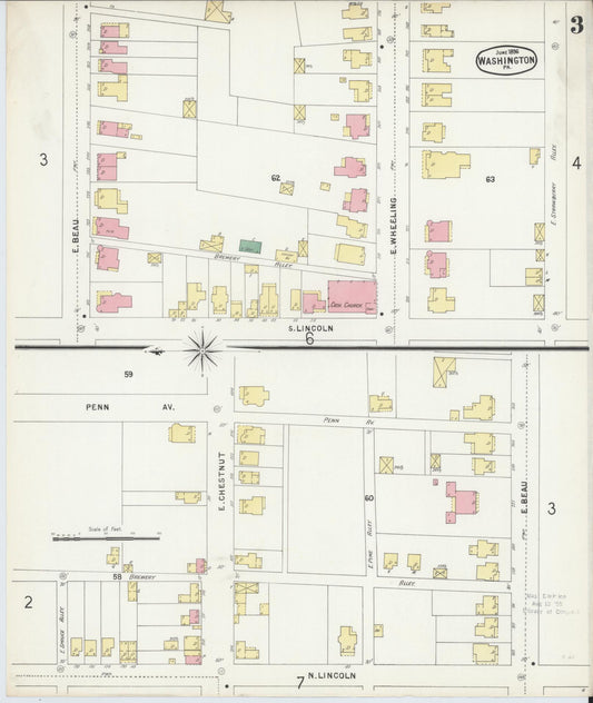 Sanborn Fire Insurance Map from Washington, Washington County, Pennsylvania (1896), Sheet #0003 - Historic Sanborn Fire Insurance Map Print, vintage old map wall art, antique decor, genealogy gift, Pennsylvania Pennsylvania map