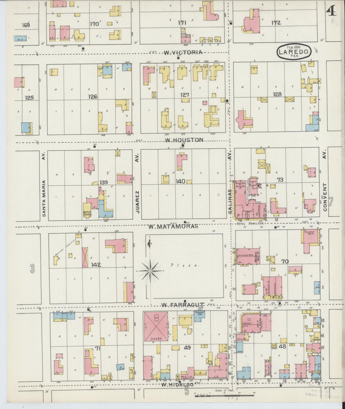 Sanborn Fire Insurance Map from Laredo, Webb County, Texas (1894), Sheet #0004 - Complete Map Set gallery image, historic Sanborn map, vintage wall art, Texas Texas