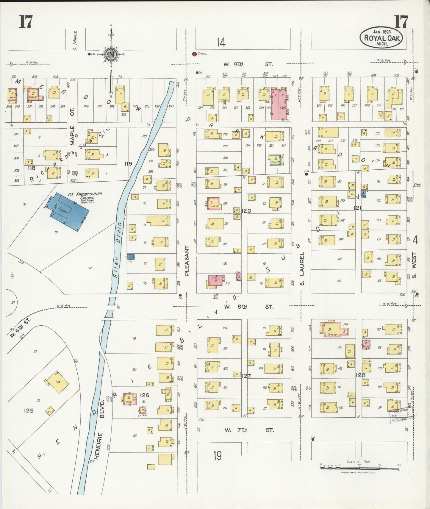 Sanborn Fire Insurance Map from Royal Oak, Oakland County, Michigan (1926), Sheet #0017 - Complete Map Set gallery image, historic Sanborn map, vintage wall art, Michigan Michigan