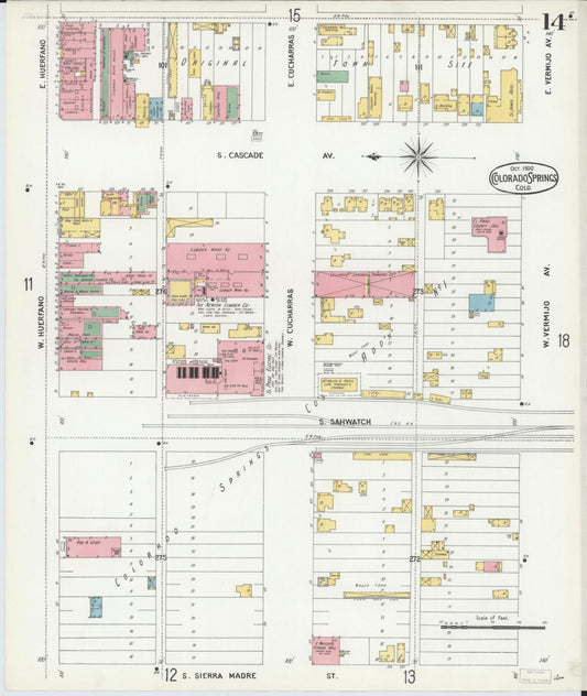 Sanborn Fire Insurance Map from Colorado Springs, El Paso County, Colorado (1900), Sheet #0014 - Historic Sanborn Fire Insurance Map Print, vintage old map wall art, antique decor, genealogy gift, Colorado Colorado map