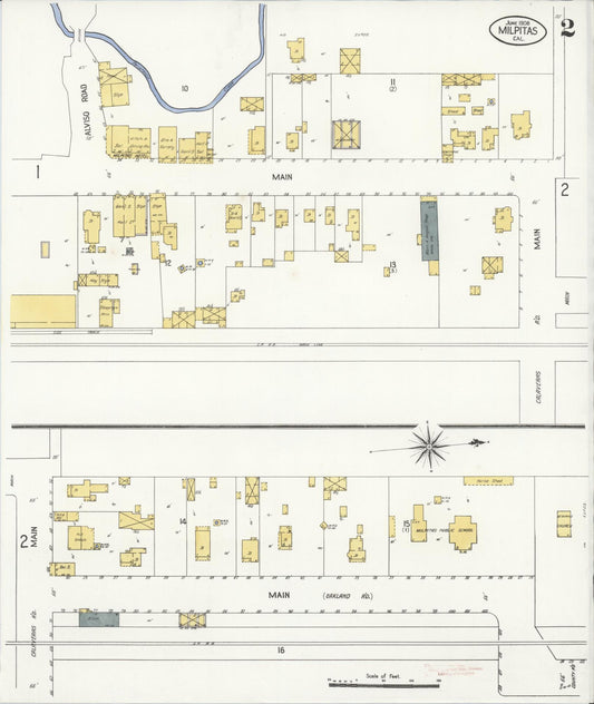 Sanborn Fire Insurance Map from Milpitas, Santa Clara County, California (1908), Sheet #0002 - Historic Sanborn Fire Insurance Map Print, vintage old map wall art, antique decor, genealogy gift, California California map