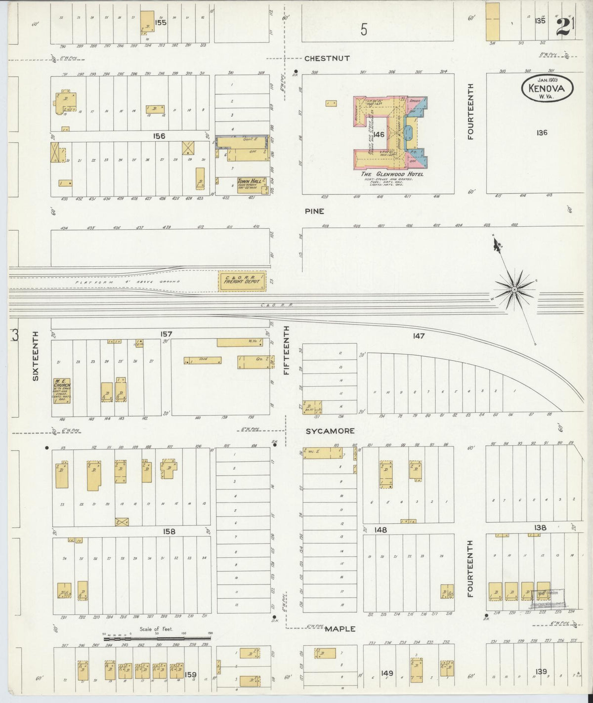 Sanborn Fire Insurance Map from Kenova, Wayne County, West Virginia (1909), Sheet #0002 - Complete Map Set gallery image, historic Sanborn map, vintage wall art, West Virginia West Virginia