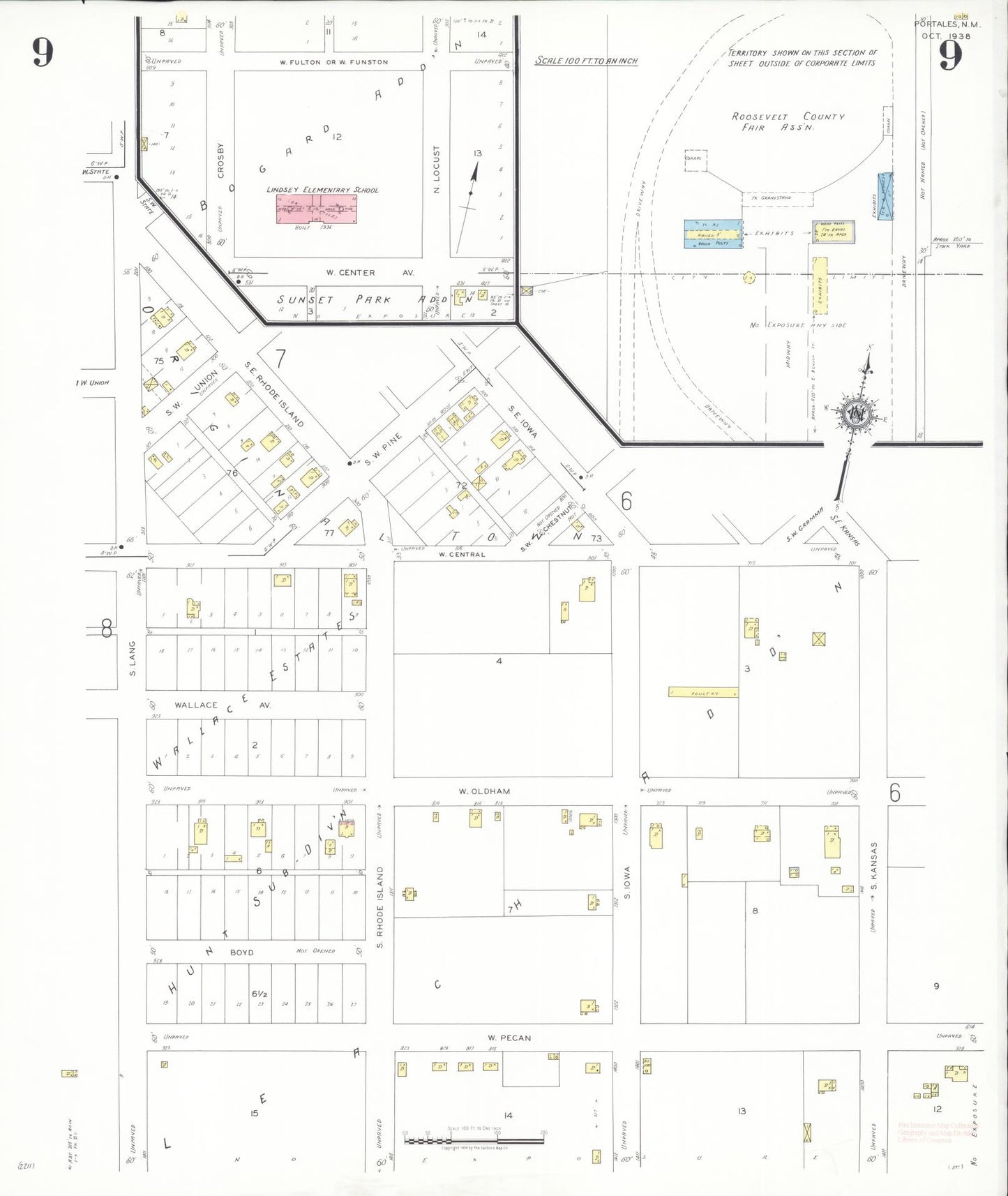 Sanborn Fire Insurance Map from Portales, Roosevelt County, New Mexico (1938), Sheet #0009 - Complete Map Set gallery image, historic Sanborn map, vintage wall art, New Mexico New Mexico