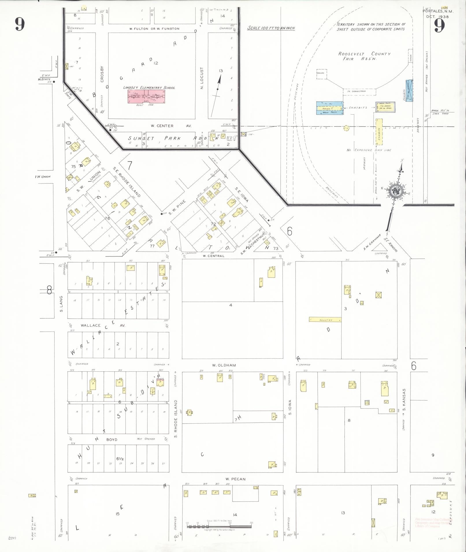 Sanborn Fire Insurance Map from Portales, Roosevelt County, New Mexico (1938), Sheet #0009 - Complete Map Set gallery image, historic Sanborn map, vintage wall art, New Mexico New Mexico