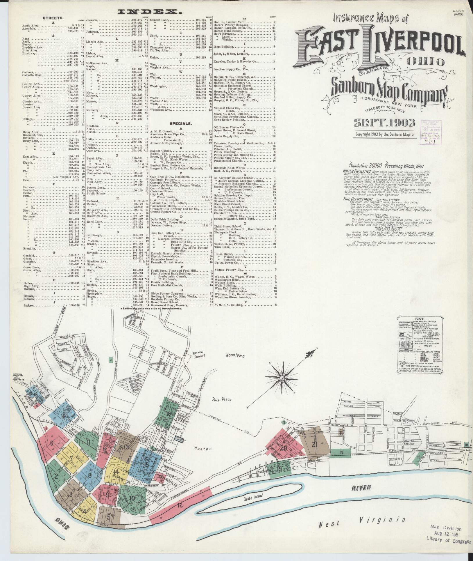 Sanborn Fire Insurance Map from East Liverpool, Columbiana County, Ohio (1903), Sheet #0001 - Historic Sanborn Fire Insurance Map Print, vintage old map wall art, antique decor, genealogy gift, Ohio Ohio map