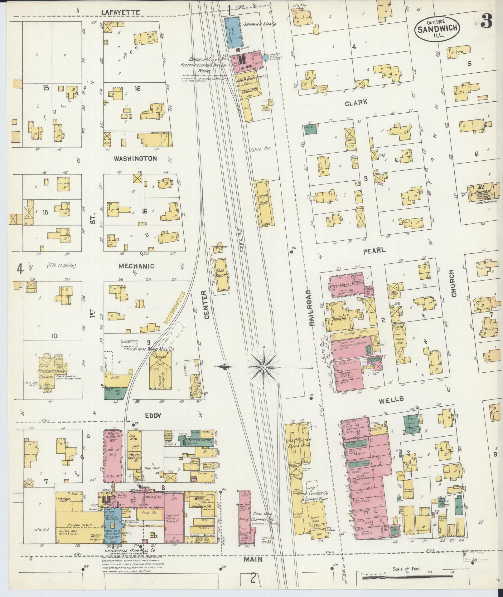 Sanborn Fire Insurance Map from Sandwich, De Kalb County, Illinois (1902), Sheet #0003 - Complete Map Set gallery image, historic Sanborn map, vintage wall art, Illinois Illinois