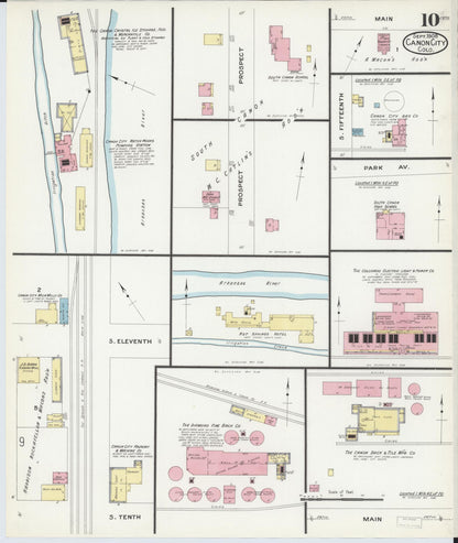 Sanborn Fire Insurance Map from Canon City, Fremont County, Colorado (1908), Sheet #0010 - Complete Map Set gallery image, historic Sanborn map, vintage wall art, Colorado Colorado