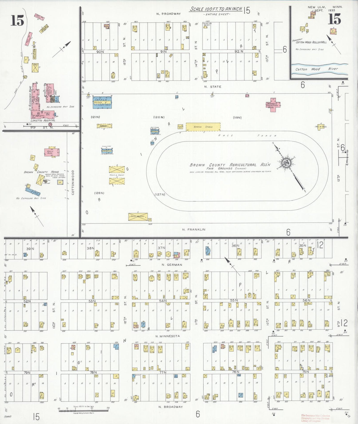 Sanborn Fire Insurance Map from New Ulm, Brown County, Minnesota (1935), Sheet #0015 - Complete Map Set gallery image, historic Sanborn map, vintage wall art, Minnesota Minnesota