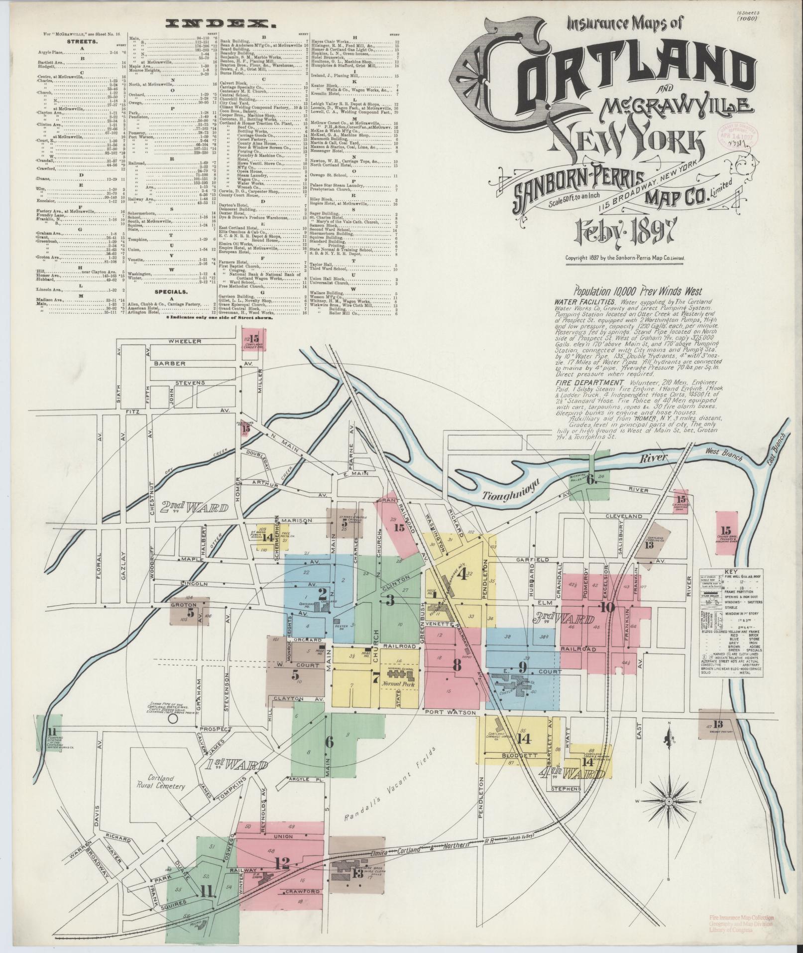 Sanborn Fire Insurance Map from Cortland, Cortland County, New York. (1897) – Historic Sanborn Fire Insurance Map Print