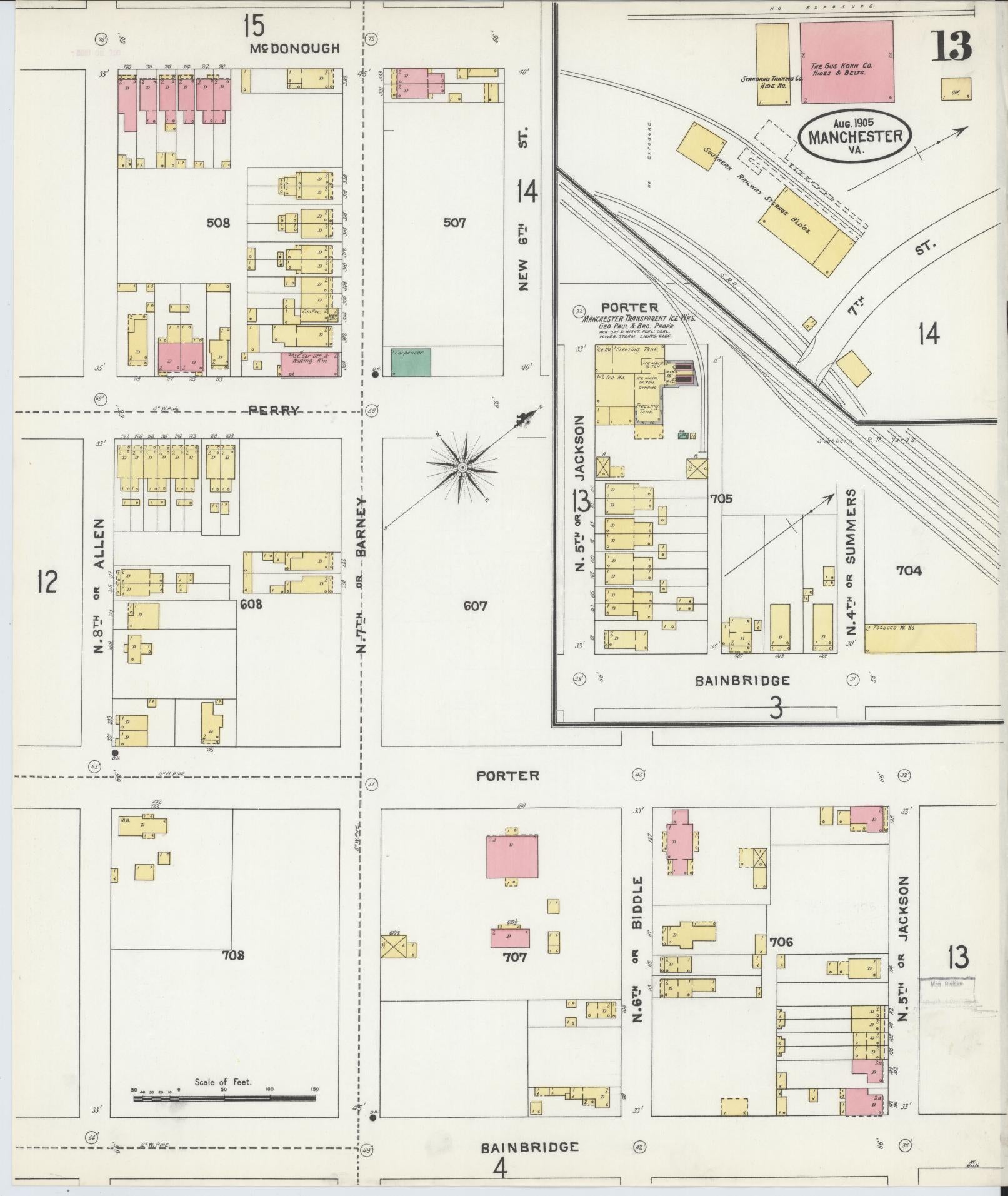 Sanborn Fire Insurance Map from Manchester, Chesterfield County, Virginia. (1905), Sheet 13 – Historic Sanborn Fire Insurance Map Print