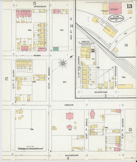Sanborn Fire Insurance Map from Manchester, Chesterfield County, Virginia. (1905), Sheet 13 – Historic Sanborn Fire Insurance Map Print