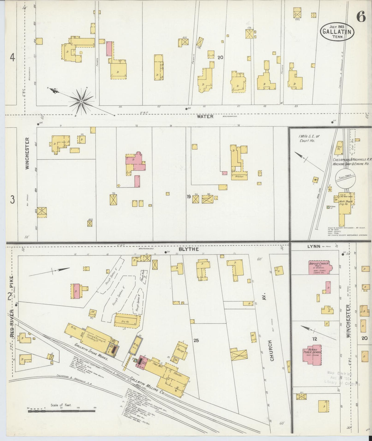 Sanborn Fire Insurance Map from Gallatin, Sumner County, Tennessee (1903), Sheet #0006 - Complete Map Set gallery image, historic Sanborn map, vintage wall art, Tennessee Tennessee
