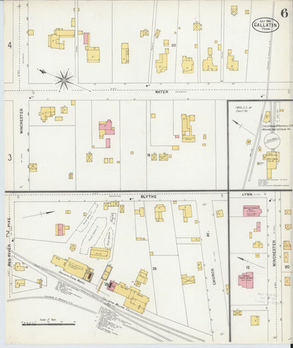 Sanborn Fire Insurance Map from Gallatin, Sumner County, Tennessee (1903), Sheet #0006 - Complete Map Set gallery image, historic Sanborn map, vintage wall art, Tennessee Tennessee