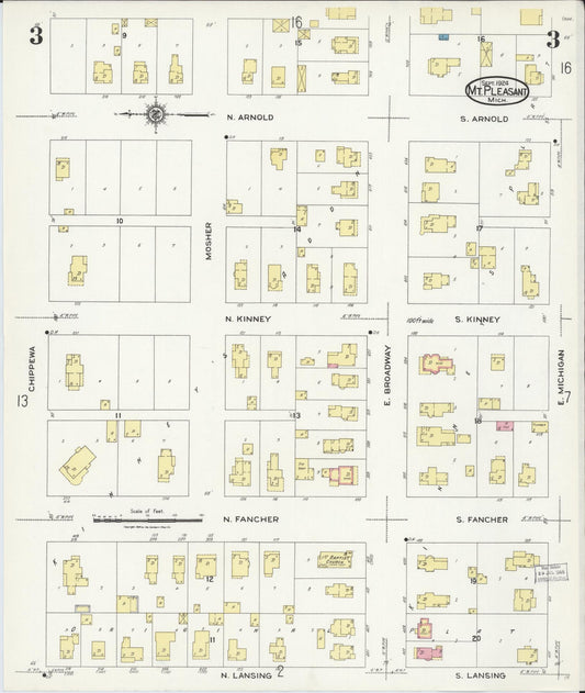 Sanborn Fire Insurance Map from Mount Pleasant, Isabella County, Michigan (1924), Sheet #0003 - Historic Sanborn Fire Insurance Map Print, vintage old map wall art, antique decor, genealogy gift, Michigan Michigan map