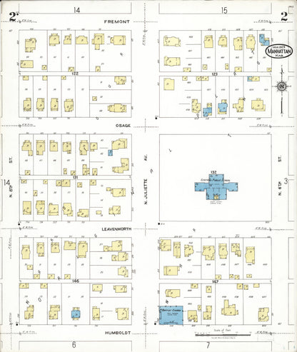Sanborn Fire Insurance Map from Manhattan, Riley County, Kansas (1923), Sheet #0002 - Complete Map Set gallery image, historic Sanborn map, vintage wall art, Kansas Kansas