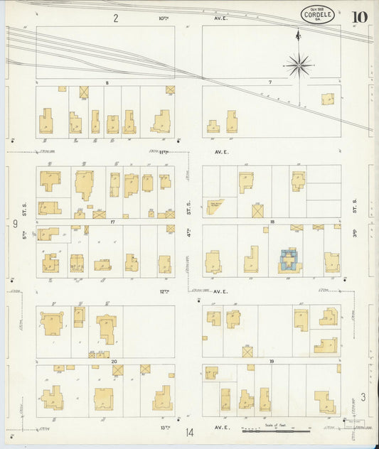 Sanborn Fire Insurance Map from Cordele, Crisp County, Georgia (1908), Sheet #0010 - Historic Sanborn Fire Insurance Map Print, vintage old map wall art, antique decor, genealogy gift, Georgia Georgia map