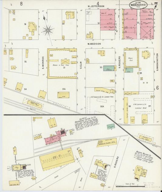 Sanborn Fire Insurance Map from Waxahachie, Ellis County, Texas (1898), Sheet #0007 - Historic Sanborn Fire Insurance Map Print, vintage old map wall art, antique decor, genealogy gift, Texas Texas map