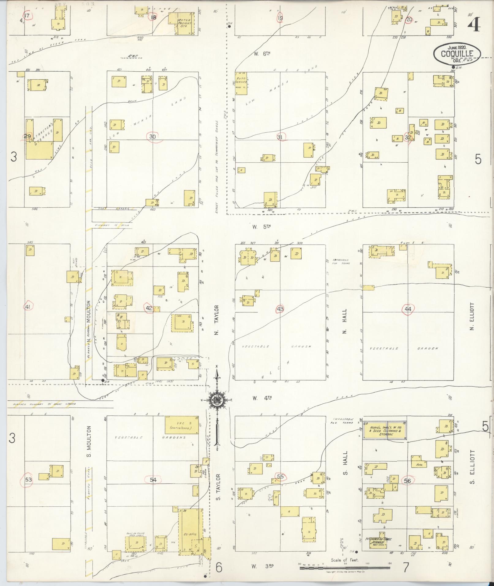 Sanborn Fire Insurance Map from Coquille, Coos County, Oregon (1945), Sheet #0004 - Complete Map Set gallery image, historic Sanborn map, vintage wall art, Oregon Oregon