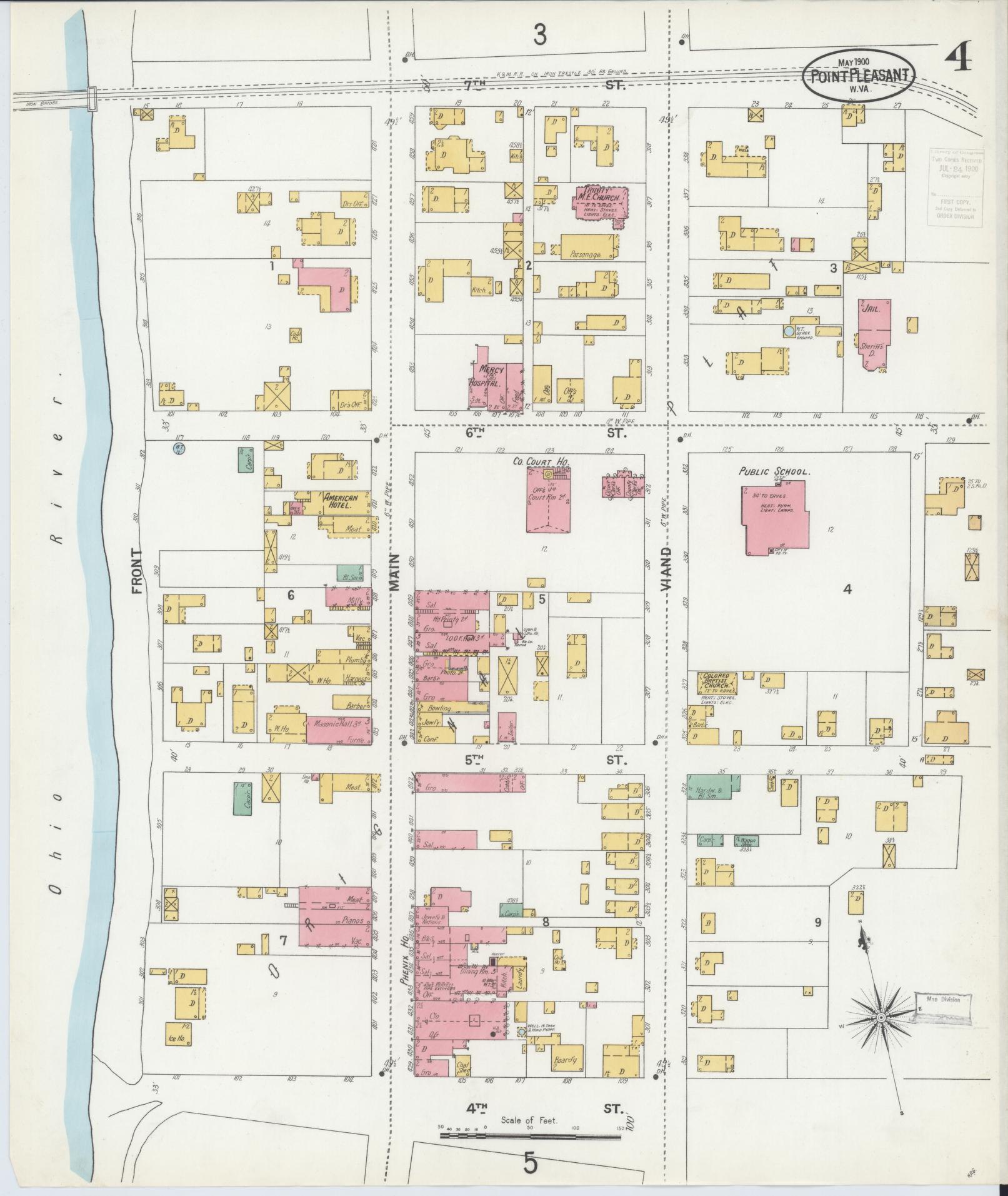 Sanborn Fire Insurance Map from Point Pleasant, Mason County, West Virginia (1900), Sheet #0004 - Complete Map Set gallery image, historic Sanborn map, vintage wall art, West Virginia West Virginia