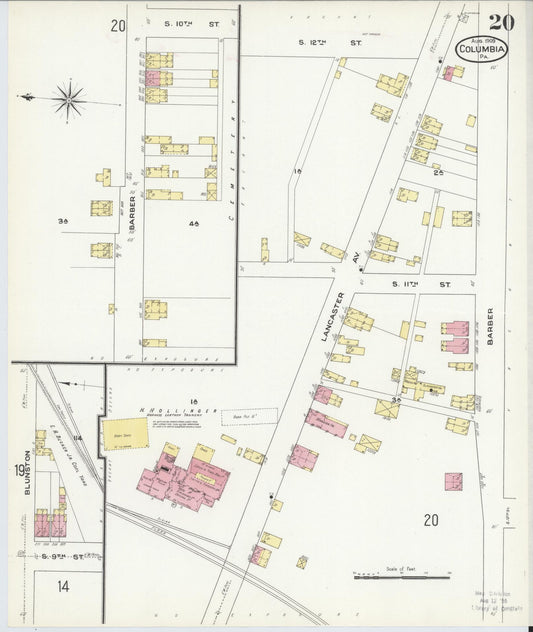 Sanborn Fire Insurance Map from Columbia, Lancaster County, Pennsylvania (1909), Sheet #0020 - Historic Sanborn Fire Insurance Map Print, vintage old map wall art, antique decor, genealogy gift, Pennsylvania Pennsylvania map