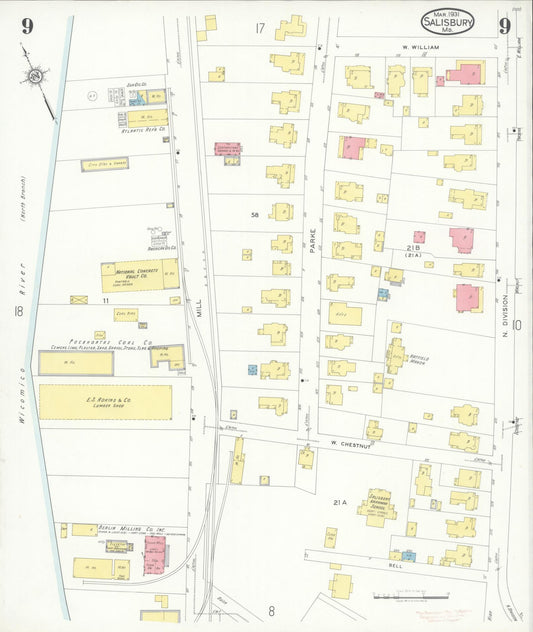 Sanborn Fire Insurance Map from Salisbury, Wicomico County, Maryland (1931), Sheet #0009 - Historic Sanborn Fire Insurance Map Print, vintage old map wall art