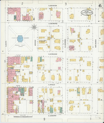 Sanborn Fire Insurance Map from Litchfield, Montgomery County, Illinois (1905), Sheet #0006 - Complete Map Set gallery image, historic Sanborn map, vintage wall art, Illinois Illinois