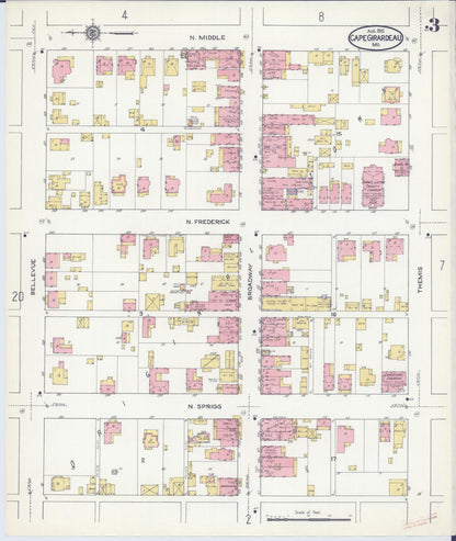 Sanborn Fire Insurance Map from Cape Girardeau, Cape Girardeau County, Missouri (1915), Sheet #0003 - Complete Map Set gallery image, historic Sanborn map, vintage wall art, Missouri Missouri