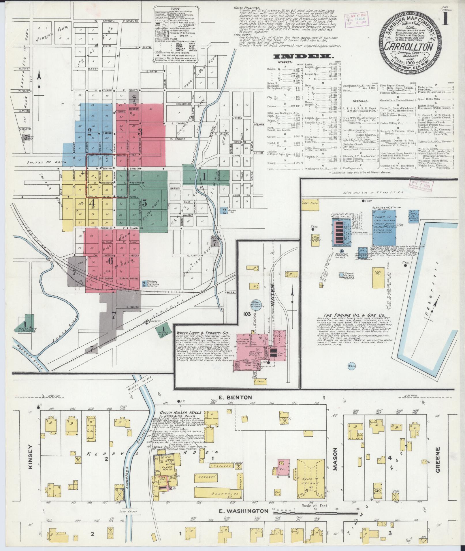 Sanborn Fire Insurance Map from Carrollton, Carroll County, Missouri (1909), Sheet #0001 - Complete Map Set gallery image, historic Sanborn map, vintage wall art, Missouri Missouri