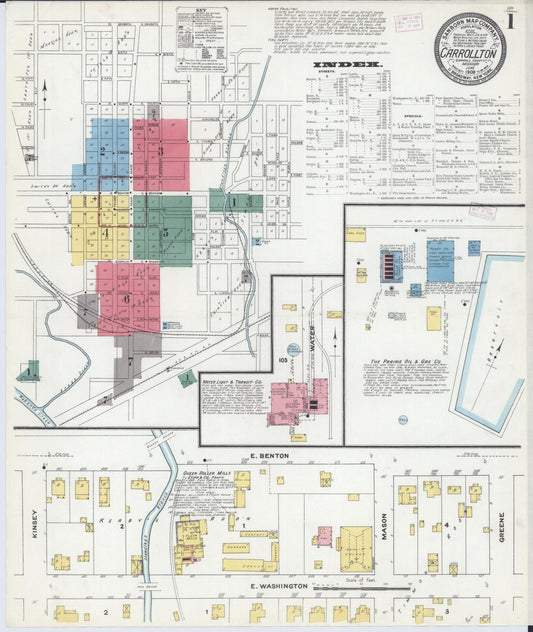 Sanborn Fire Insurance Map from Carrollton, Carroll County, Missouri (1909), Sheet #0001 - Complete Map Set gallery image, historic Sanborn map, vintage wall art, Missouri Missouri