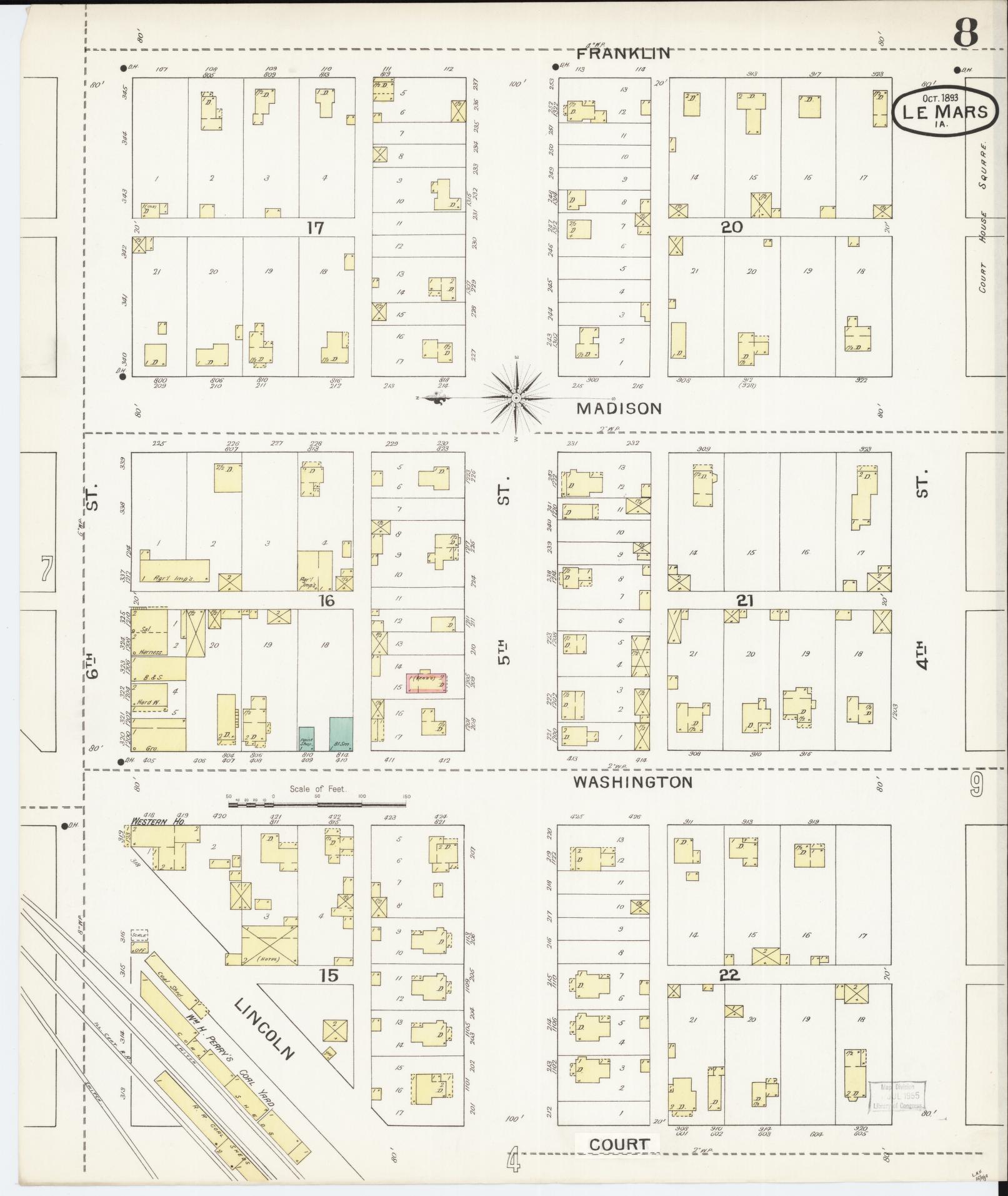 Sanborn Fire Insurance Map from Le Mars, Plymouth County, Iowa (1893), Sheet #0008 - Historic Sanborn Fire Insurance Map Print