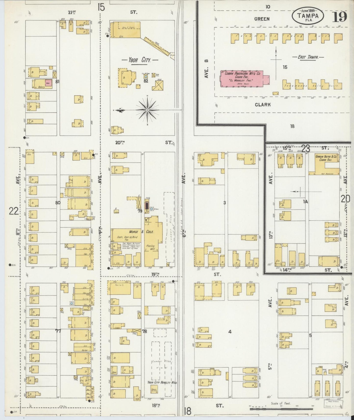 Sanborn Fire Insurance Map from Tampa, Hillsborough County, Florida (1899), Sheet #0019 - Complete Map Set gallery image, historic Sanborn map, vintage wall art, Florida Florida