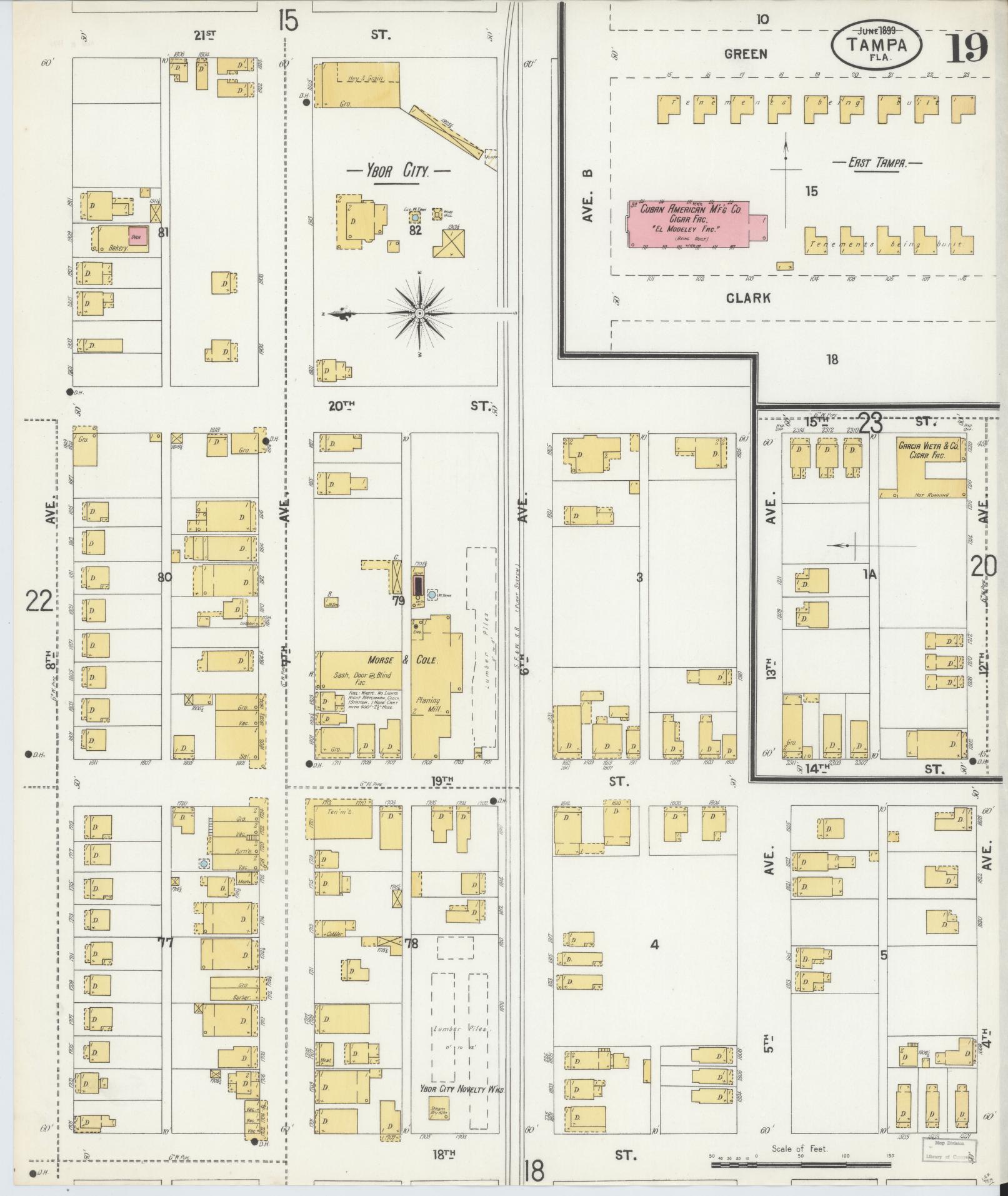 Sanborn Fire Insurance Map from Tampa, Hillsborough County, Florida (1899), Sheet #0019 - Complete Map Set gallery image, historic Sanborn map, vintage wall art, Florida Florida