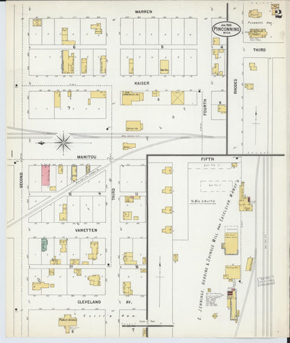 Sanborn Fire Insurance Map from Pinconning, Bay County, Michigan (1900), Sheet #0002 - Historic Sanborn Fire Insurance Map Print, vintage old map wall art, antique decor, genealogy gift, Michigan Michigan map