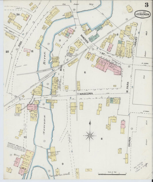 Sanborn Fire Insurance Map from Lebanon, Grafton County, New Hampshire (1889), Sheet #0003 - Historic Sanborn Fire Insurance Map Print, vintage old map wall art, antique decor, genealogy gift, New Hampshire New Hampshire map