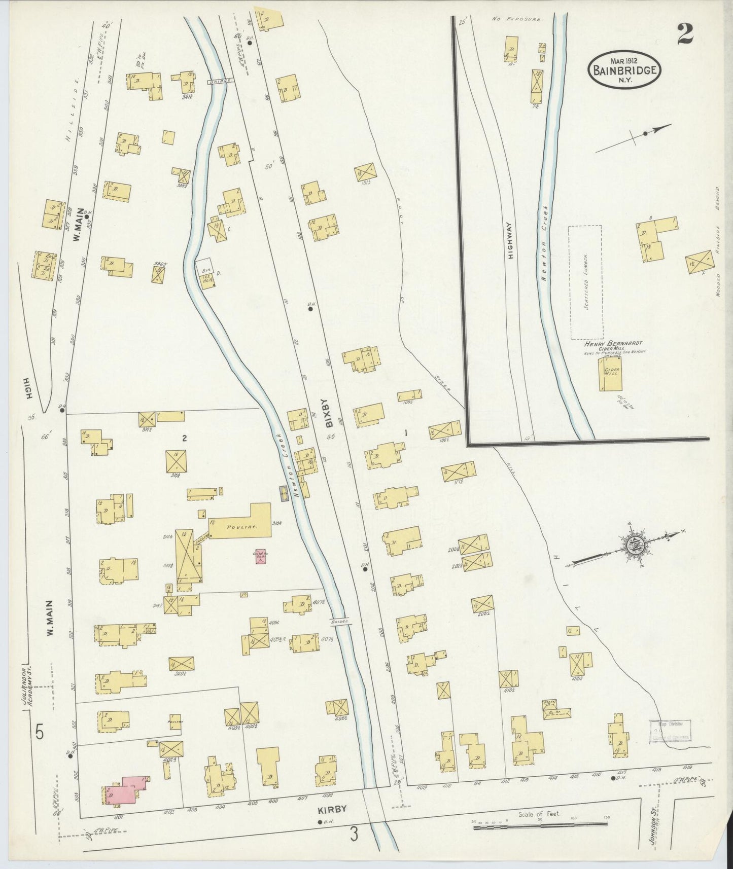 Sanborn Fire Insurance Map from Bainbridge, Chenango County, New York (1912), Sheet #0002 - Complete Map Set gallery image, historic Sanborn map, vintage wall art, New York New York