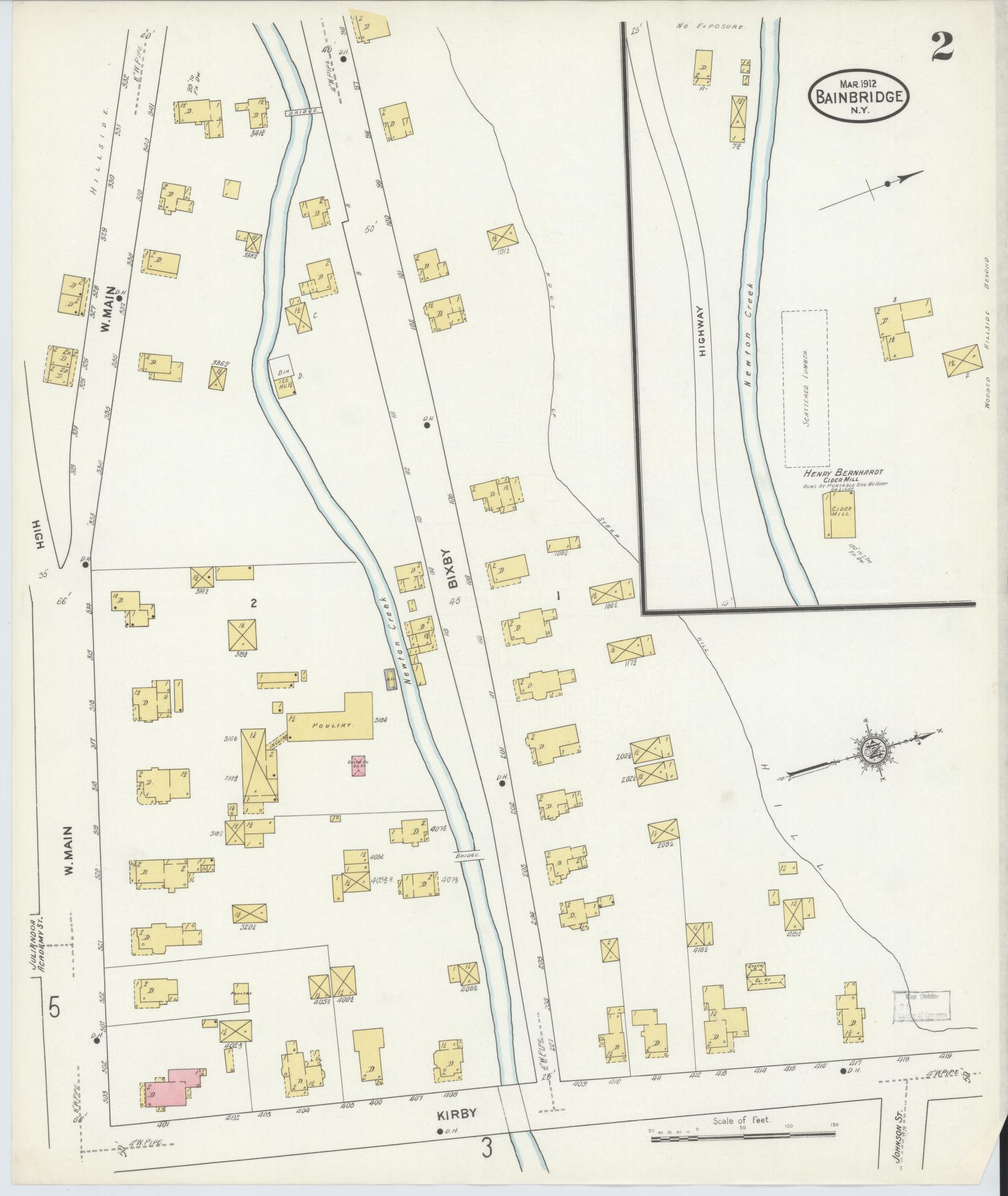 Sanborn Fire Insurance Map from Bainbridge, Chenango County, New York (1912), Sheet #0002 - Complete Map Set gallery image, historic Sanborn map, vintage wall art, New York New York