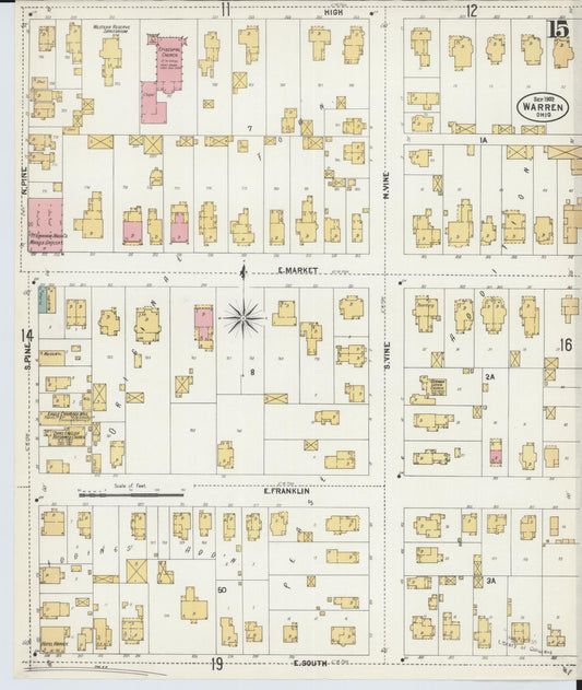 Sanborn Fire Insurance Map from Warren, Trumbull County, Ohio (1902), Sheet #0015 - Historic Sanborn Fire Insurance Map Print, vintage old map wall art, antique decor, genealogy gift, Ohio Ohio map