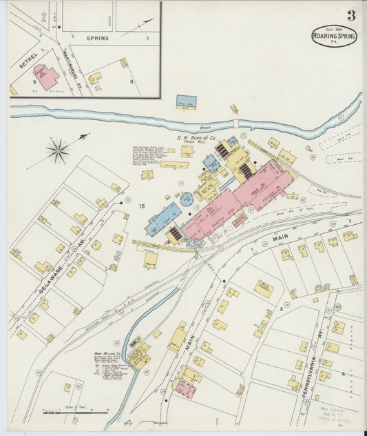 Sanborn Fire Insurance Map from Roaring Spring, Blair County, Pennsylvania (1894), Sheet #0003 - Historic Sanborn Fire Insurance Map Print, vintage old map wall art, antique decor, genealogy gift, Pennsylvania Pennsylvania map