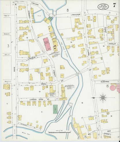 Sanborn Fire Insurance Map from Athol, Worcester County, Massachusetts (1905), Sheet #0007 - Historic Sanborn Fire Insurance Map Print, vintage old map wall art, antique decor, genealogy gift, Massachusetts Massachusetts map