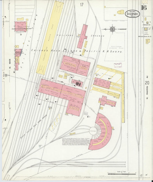 Sanborn Fire Insurance Map from Shawnee, Pottawatomie County, Oklahoma (1912), Sheet #0016 - Historic Sanborn Fire Insurance Map Print, vintage old map wall art, antique decor, genealogy gift, Oklahoma Oklahoma map