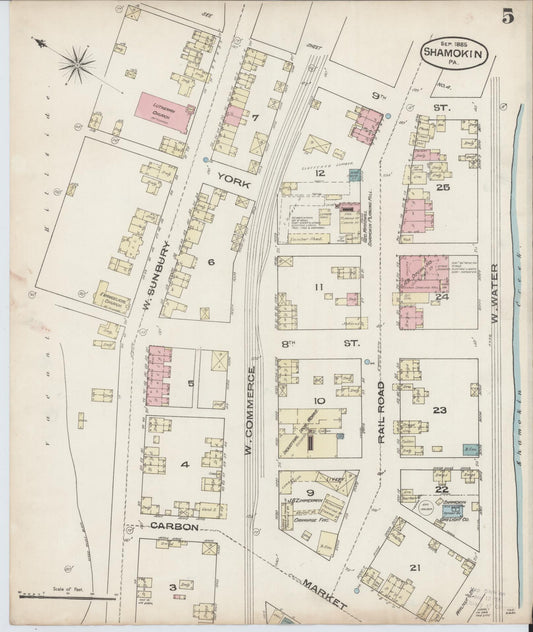 Sanborn Fire Insurance Map from Shamokin, Northumberland County, Pennsylvania (1885), Sheet #0005 - Historic Sanborn Fire Insurance Map Print, vintage old map wall art, antique decor, genealogy gift, Pennsylvania Pennsylvania map