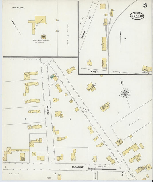 Sanborn Fire Insurance Map from Monson, Piscataquis County, Maine (1904), Sheet #0003 - Historic Sanborn Fire Insurance Map Print, vintage old map wall art, antique decor, genealogy gift, Maine Maine map