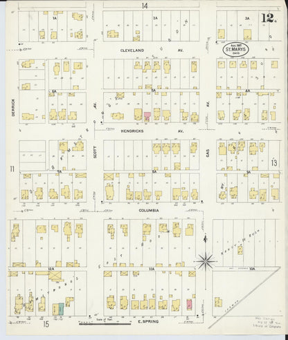 Sanborn Fire Insurance Map from Saint Marys, Auglaize County, Ohio (1907), Sheet #0012 - Complete Map Set gallery image, historic Sanborn map, vintage wall art, Ohio Ohio