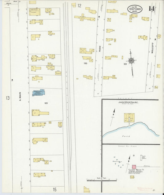 Sanborn Fire Insurance Map from Oxford, Worcester County, Massachusetts (1911), Sheet #0014 - Historic Sanborn Fire Insurance Map Print, vintage old map wall art, antique decor, genealogy gift, Massachusetts Massachusetts map
