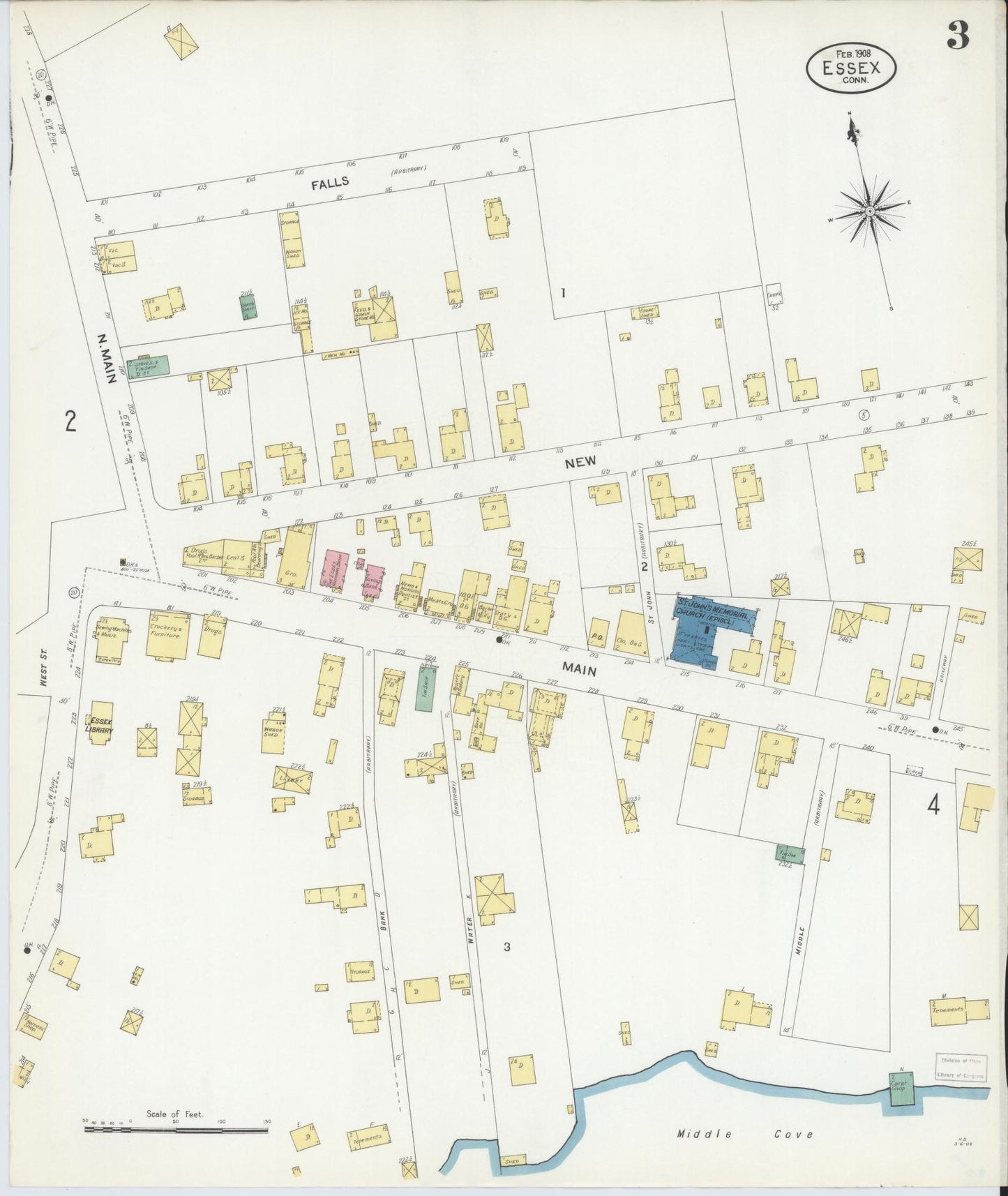 Sanborn Fire Insurance Map from Essex, Middlesex County, Connecticut (1908), Sheet #0003 - Complete Map Set gallery image, historic Sanborn map, vintage wall art, Connecticut Connecticut