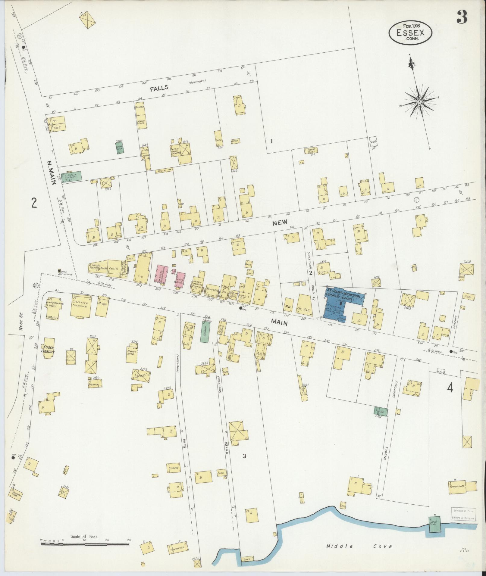 Sanborn Fire Insurance Map from Essex, Middlesex County, Connecticut (1908), Sheet #0003 - Complete Map Set gallery image, historic Sanborn map, vintage wall art, Connecticut Connecticut